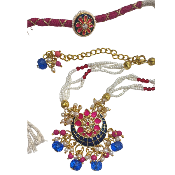 Designer Blue Pink Rakhi & Lumba Set