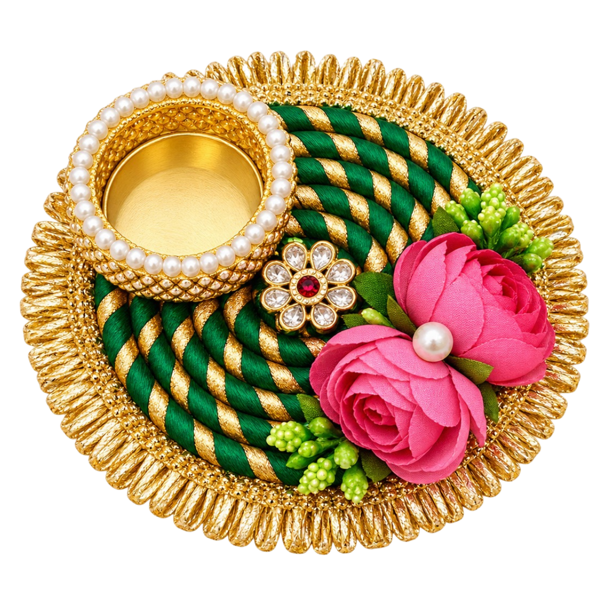 Green Rope Floral Diya – 1 Pc