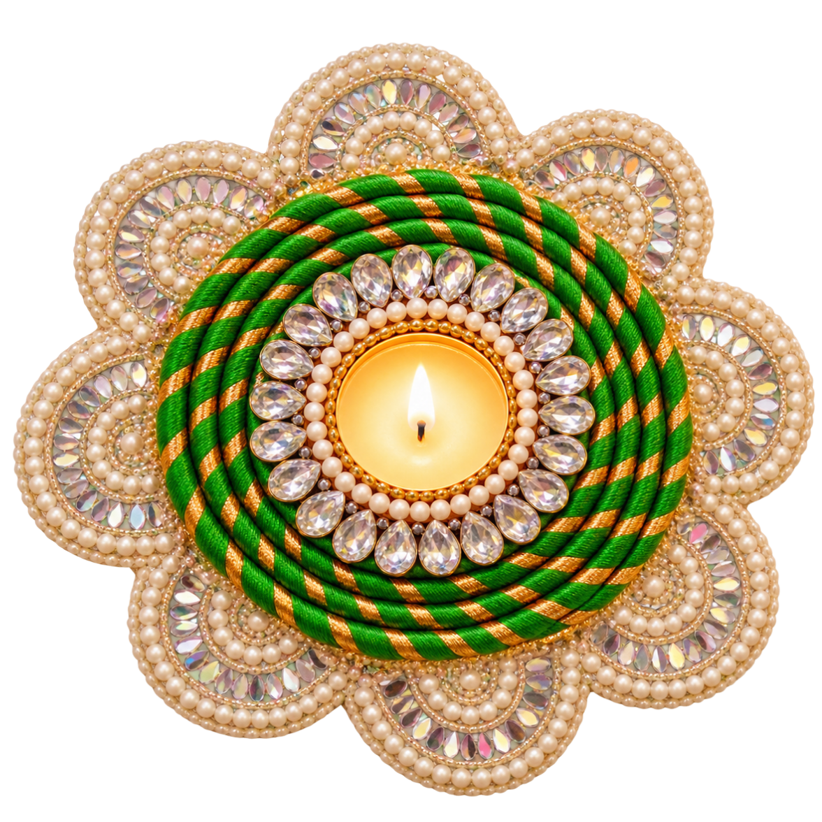 Green Rope and Pearl Diya – 1 Pc