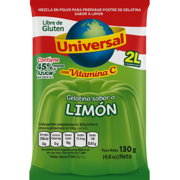 Universal Lemon Flavored Gelatin - 130 g