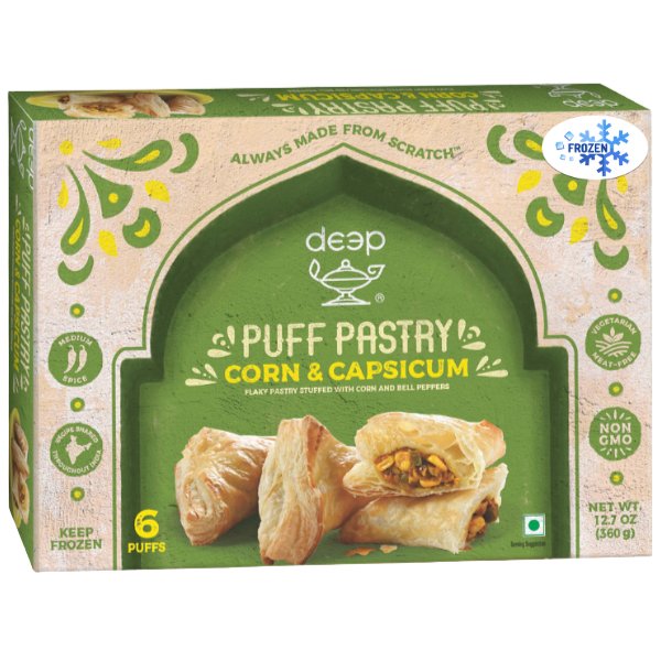 Deep Puff Pastry Corn & Capsicum – 360 g (6 Puffs)