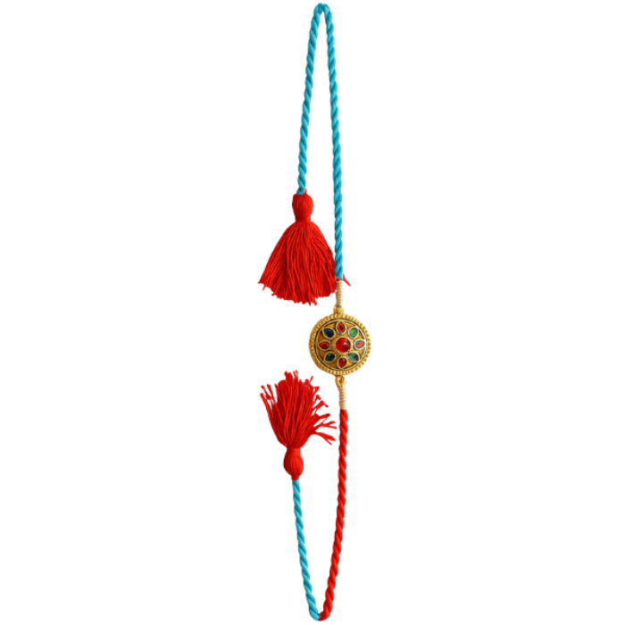 Dual Tassel Kundan Wheel Rakhi - Per Pcs