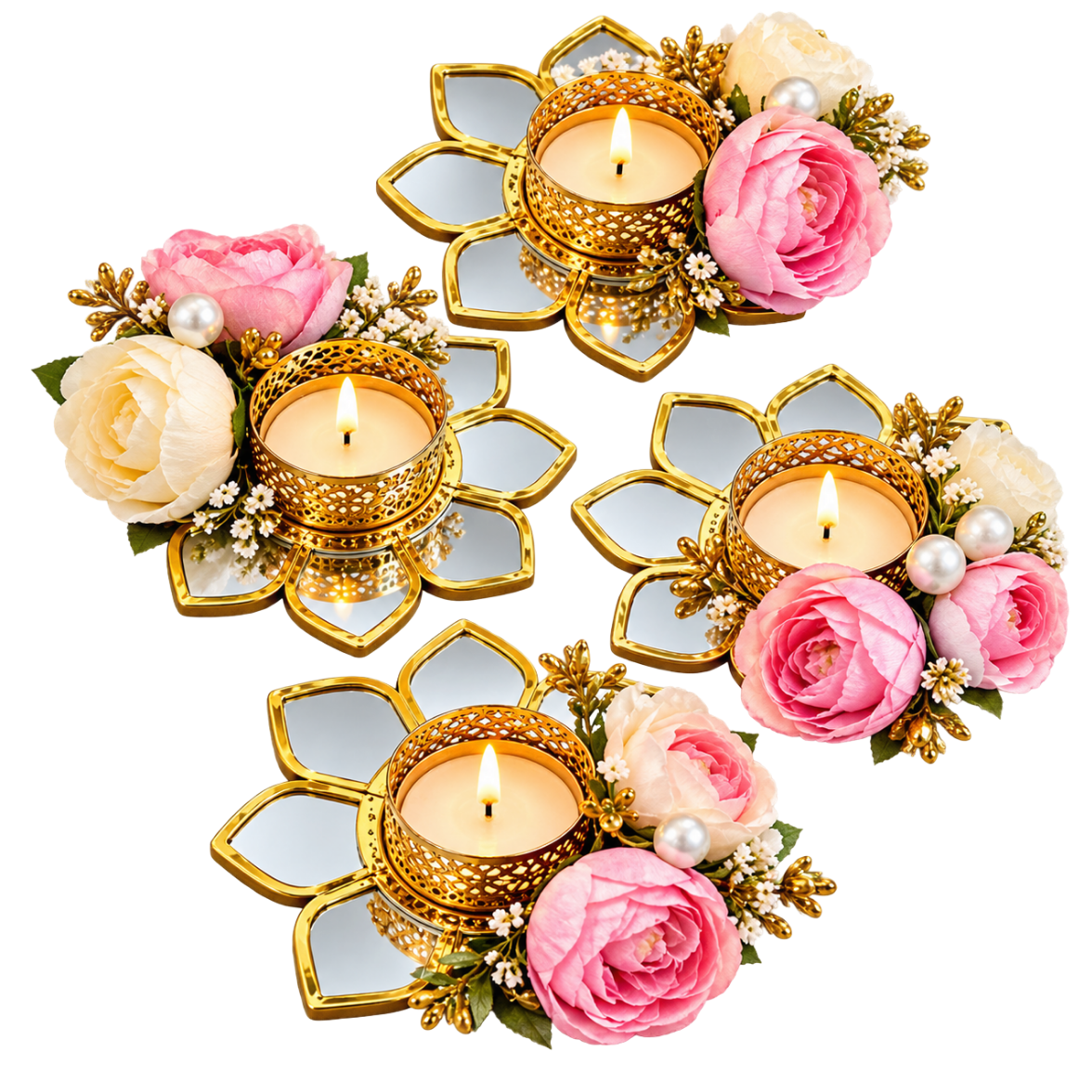 Mirror Floral Diya – 1 Pc