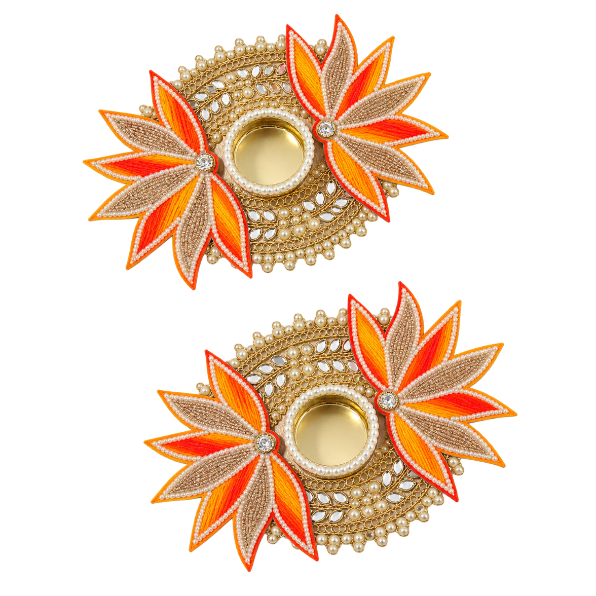 Orange Flower Diya – 1 Pc