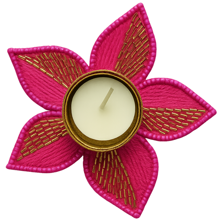 Pink Beaded Floral Diwali Tealight Diya - Per Pcs