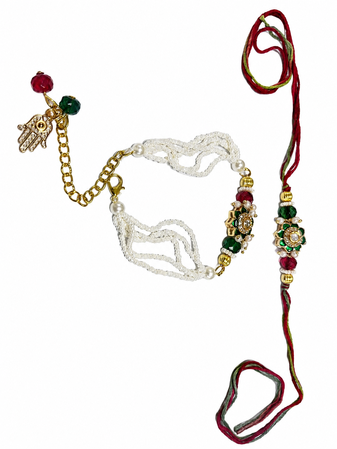Green Flower with Pearl Rakhi Set