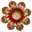 Red & Gold Lotus Cowrie Shell Diwali Tealight Diya - Per Pcs