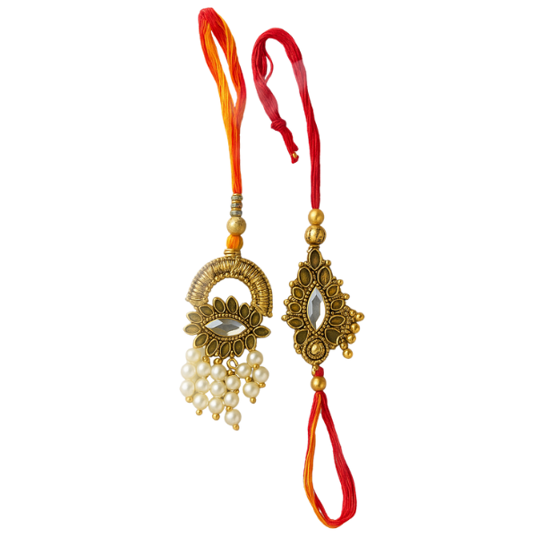 Royal Kundan Lumba Rakhi - (Couple Rakhi Set)