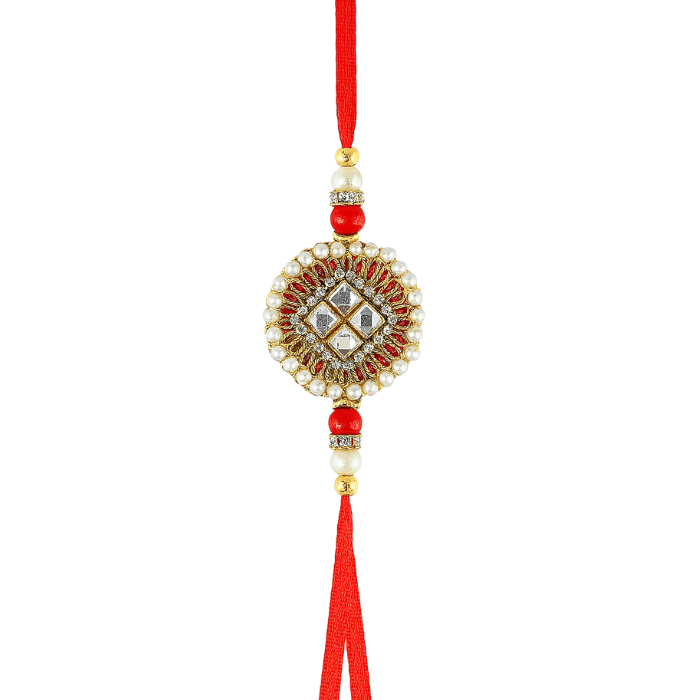 Royal Mirror Work Pearl Rakhi - Per Pcs
