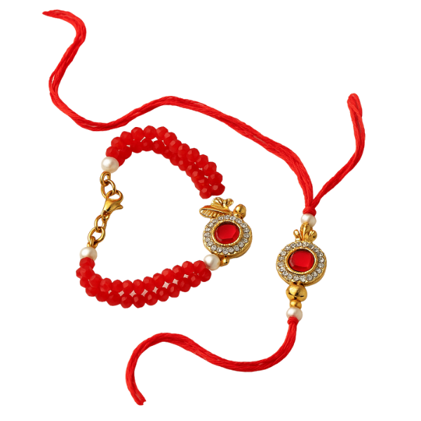 Ruby Radiance Kundan Rakhi – Couple Set