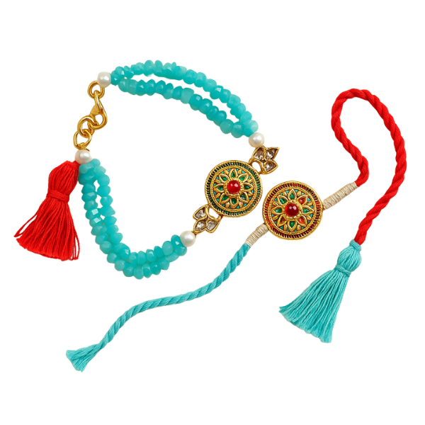 Twin Lotus Kundan Rakhi - Couple Set