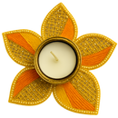 Yellow & Orange Beaded Floral Diwali Tealight Diya - Per Pcs