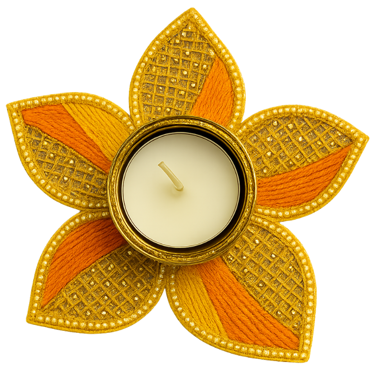 Yellow & Orange Beaded Floral Diwali Tealight Diya - Per Pcs